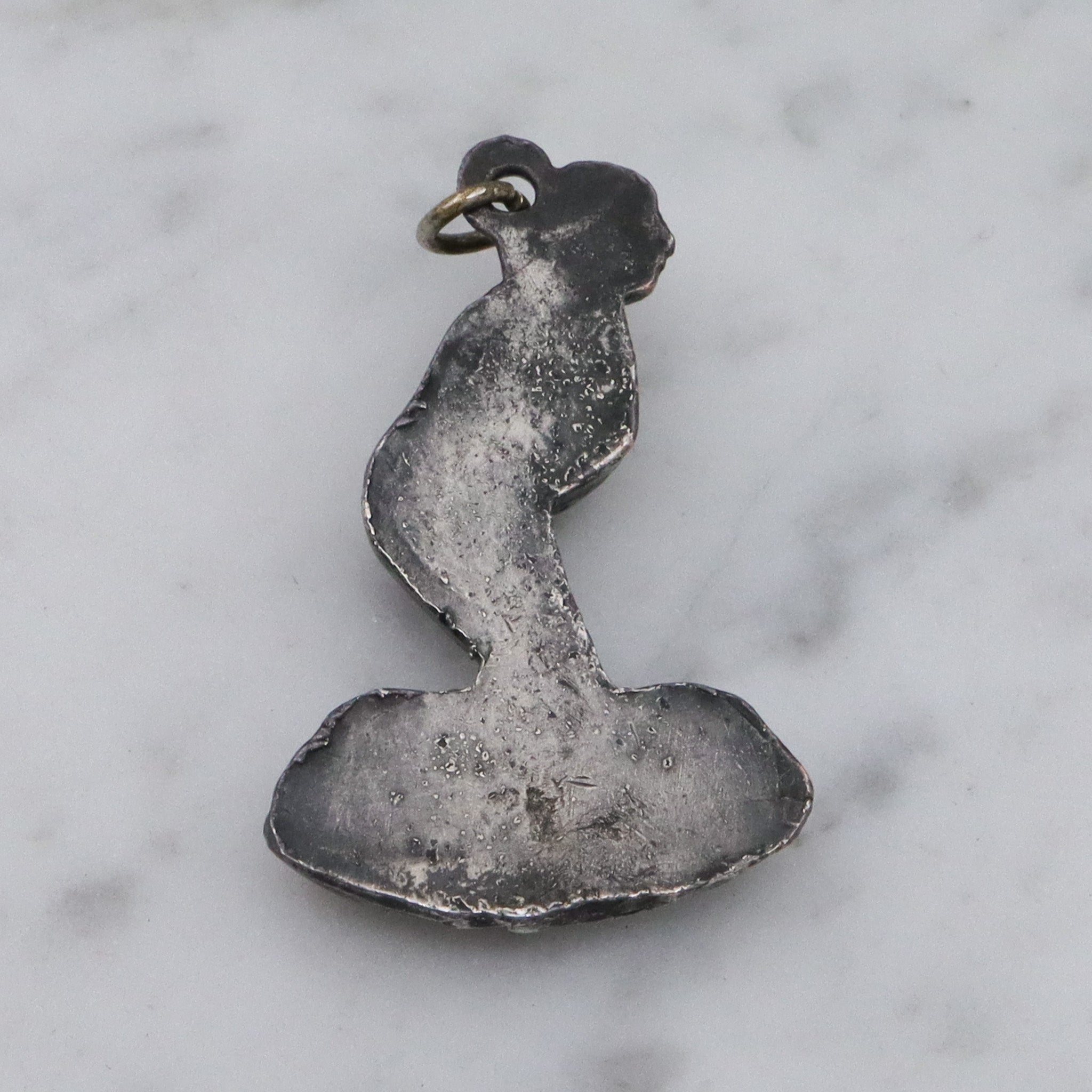 Rare Antique silver plated "September Mourn" statue charm pendant
